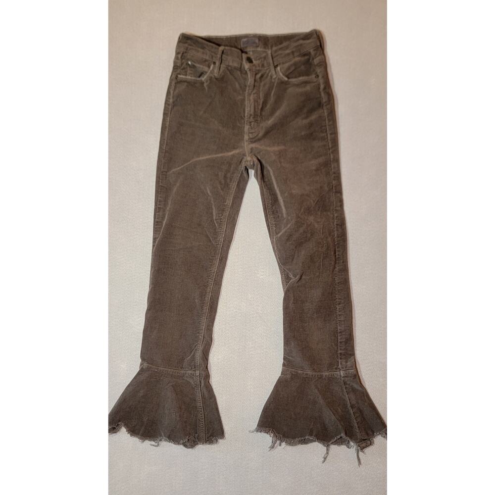MOTHER The Cha Cha Chew Corduroy Flare Pants Grey Green Size 25
